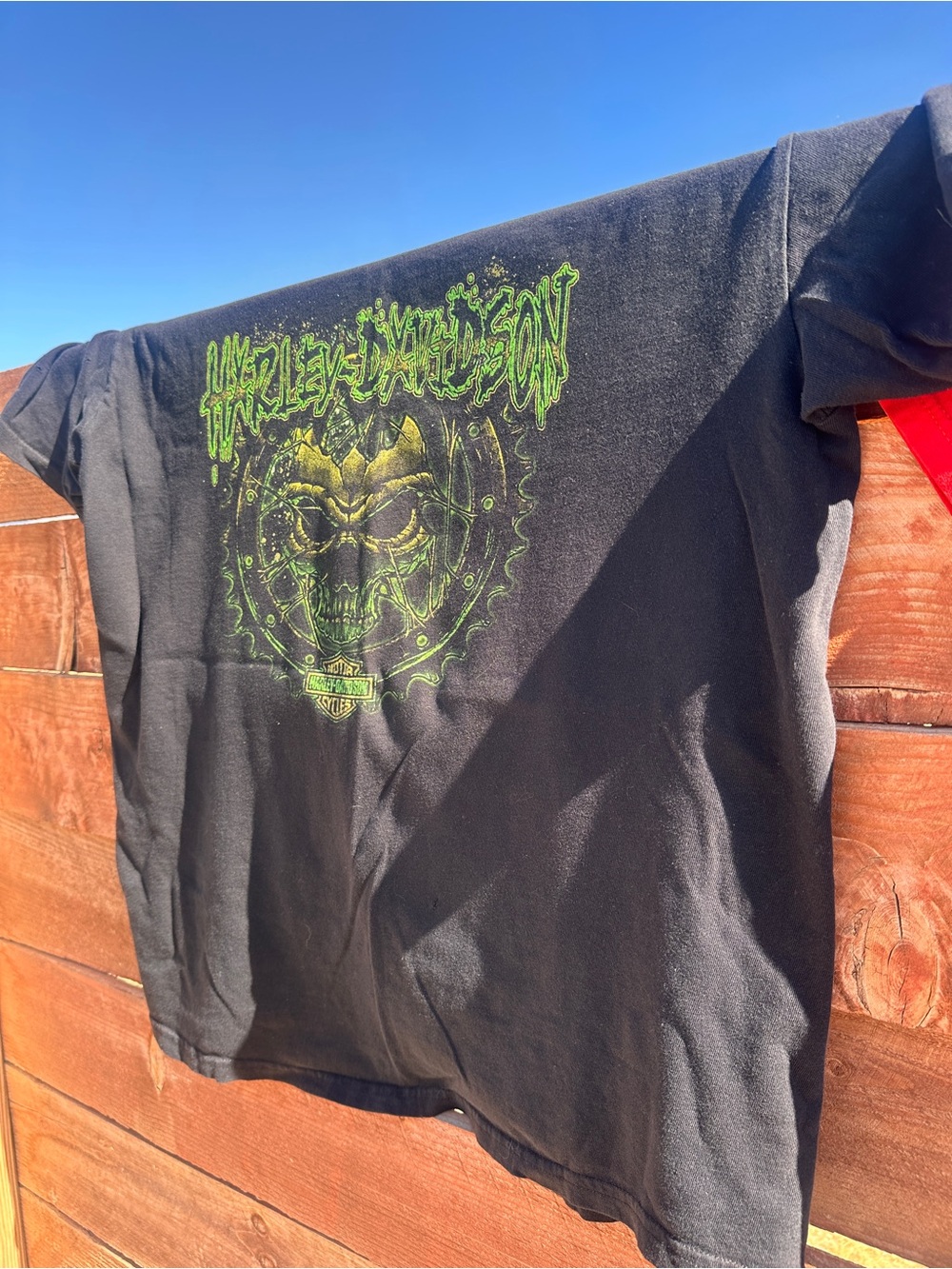 Harley-Davidson Black Short Sleeve Tee with Neon Green Skull Graphic